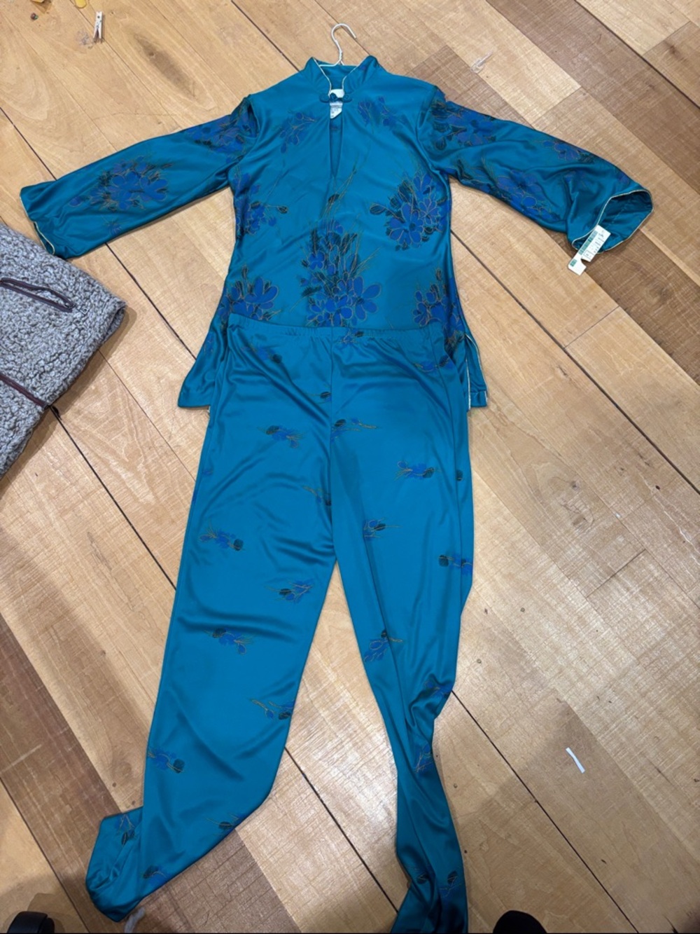 Teal Floral Satin-Feel Pajama Set - Women’s Lounge Set